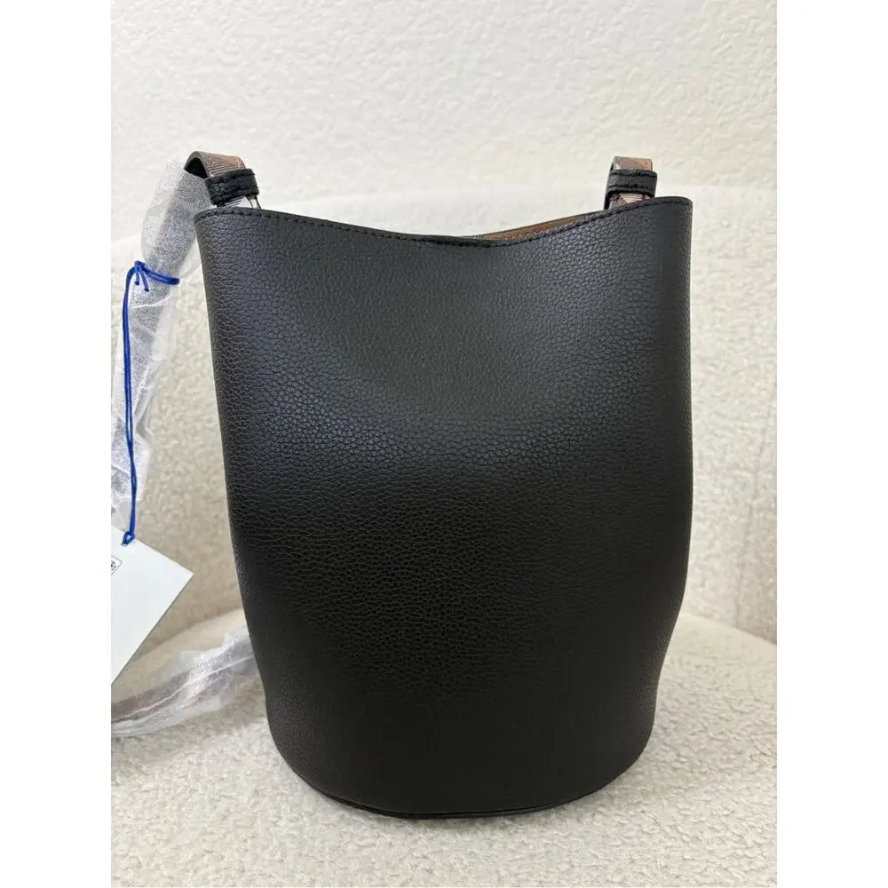 Burberry Black Leather Bucket Bag with Check Strap